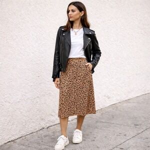 Reformation Mia Leopard Print Midi Skirt Brown Animal Print Size 2 Slip Skirt